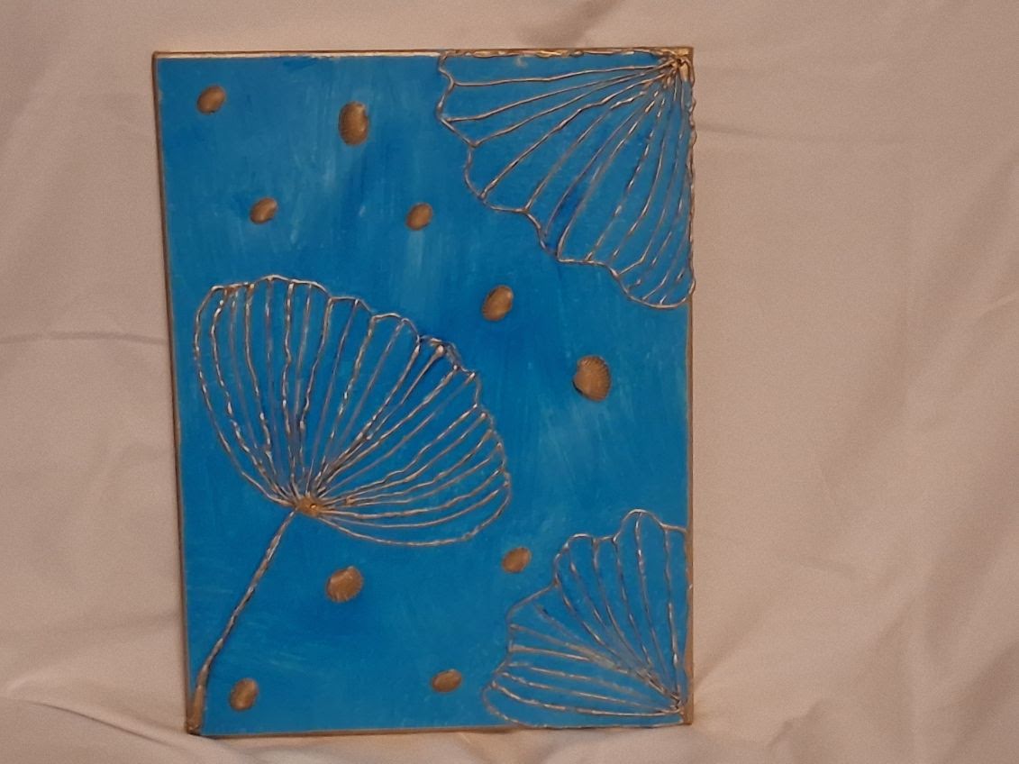 Blue artwork with linework and warm accent marks